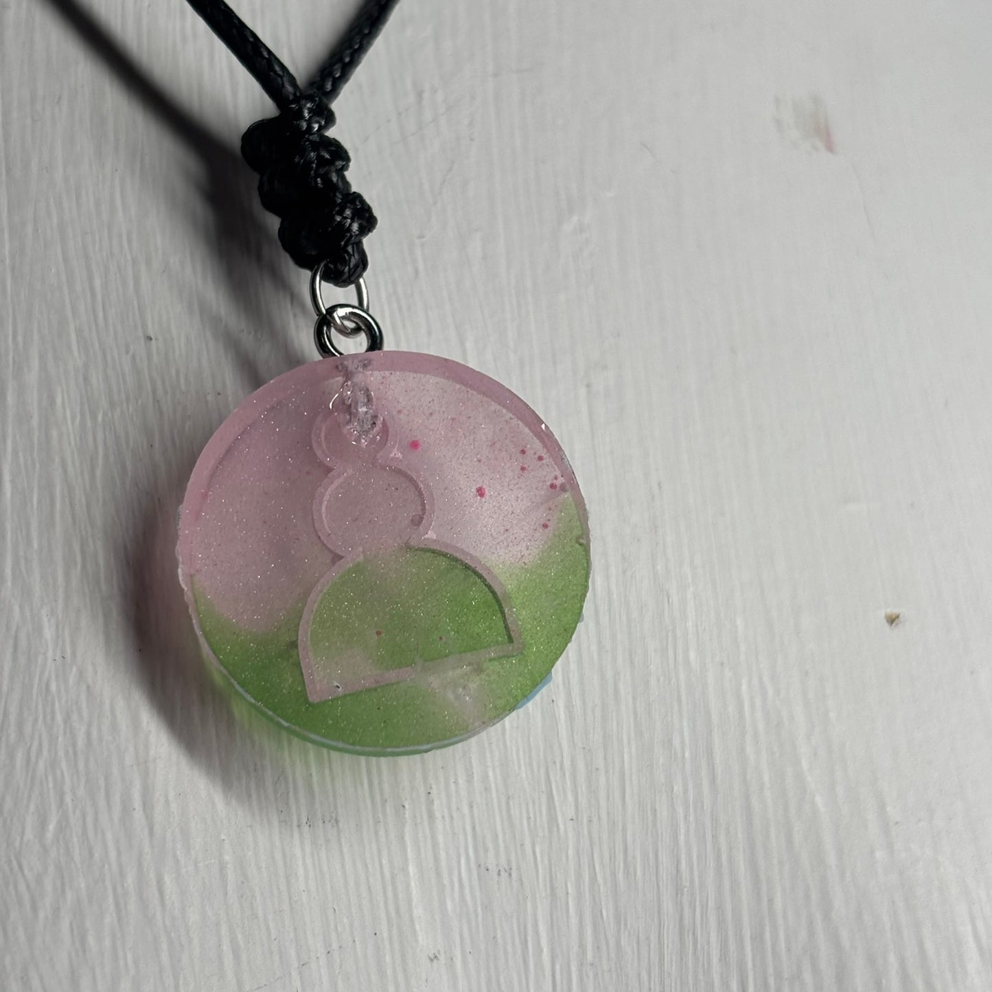 Pink & Green Pawn - Handmade Resin Chess Necklace