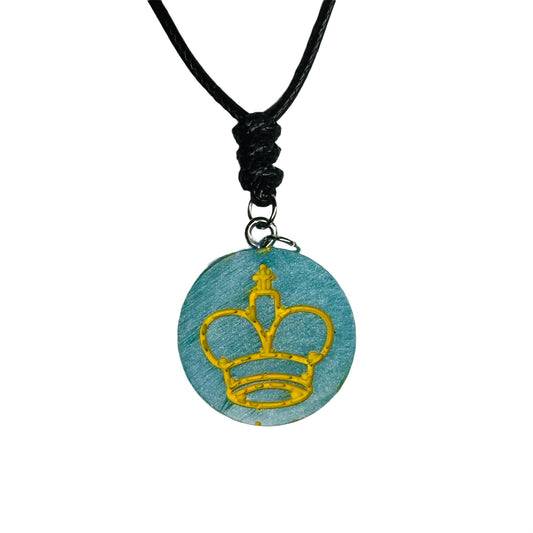 Cool Blue King - Handmade Resin Chess Necklace