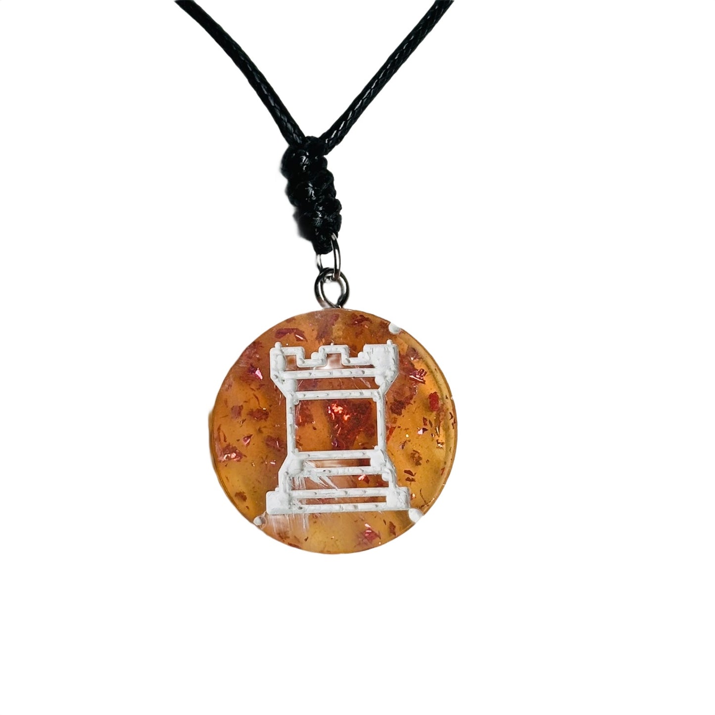 Fire Orange Rook - Handmade Resin Chess Necklace