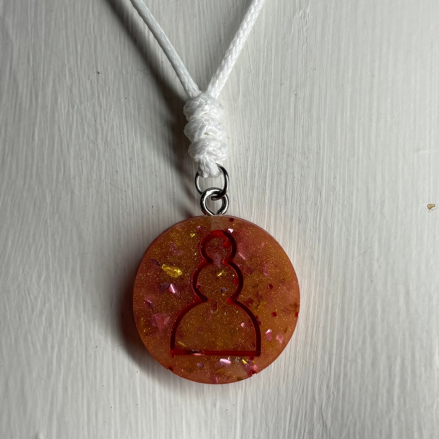 Orange Fire Pawn - Handmade Resin Chess Necklace