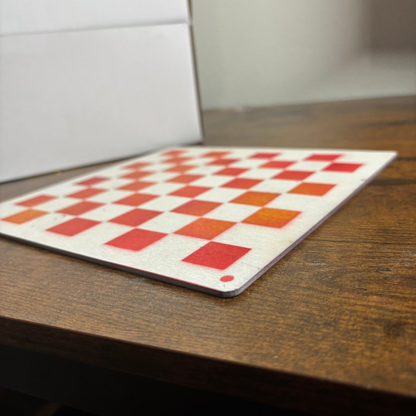Fire Red & White - Painted Thin Wooden Chess Board
