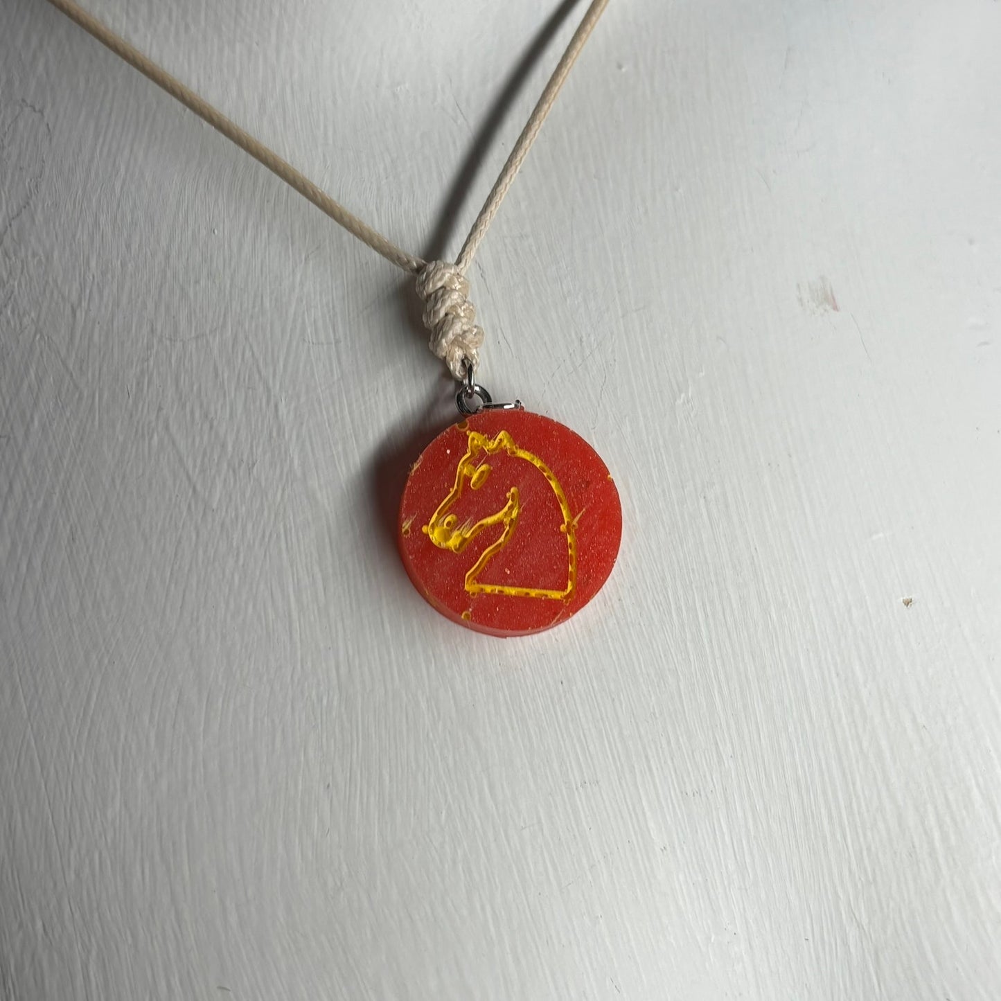 Cherry Red Knight - Handmade Resin Chess Necklace