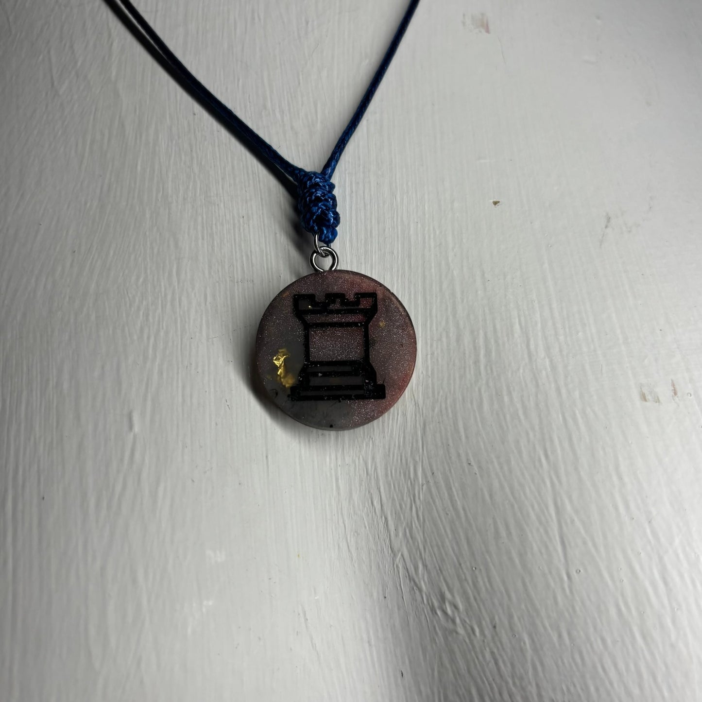 Vintage Dark Rook - Handmade Resin Chess Necklace