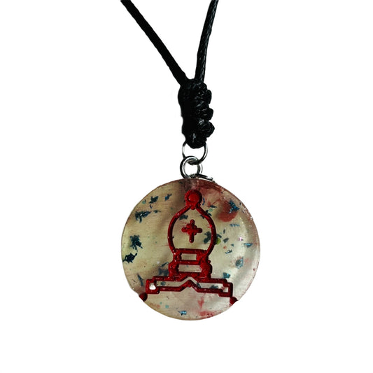 Red Bishop Print - Handmade Resin Chess Necklace
