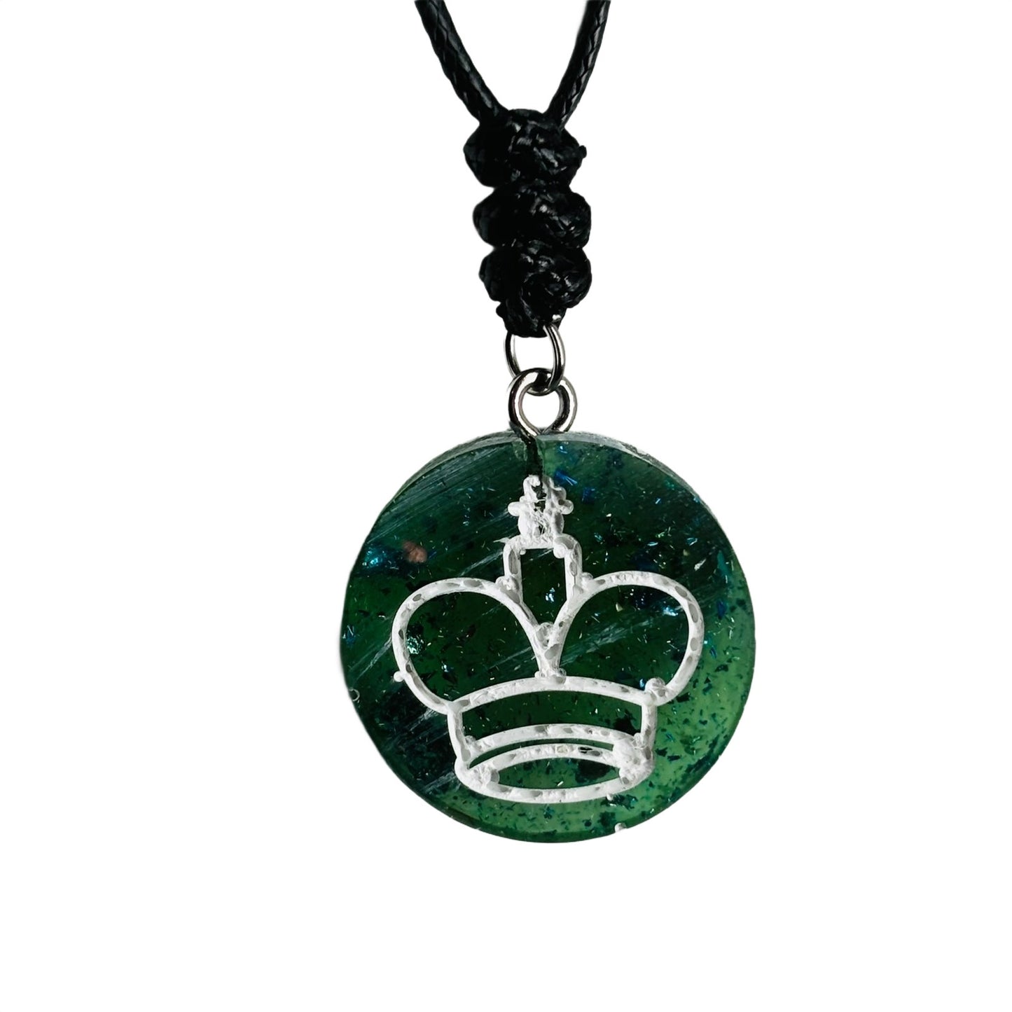 Dark Forest Green King - Handmade Resin Chess Necklace