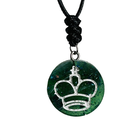 Dark Forest Green King - Handmade Resin Chess Necklace
