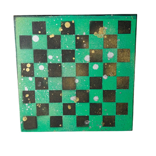 Green Gold Splatter - Painted Chess Board