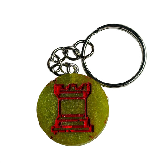 Lime Green Red Rook - Handmade Resin Keychain
