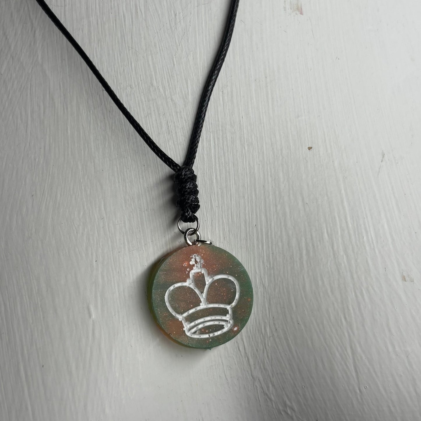 Orange Green King - Handmade Resin Chess Necklace