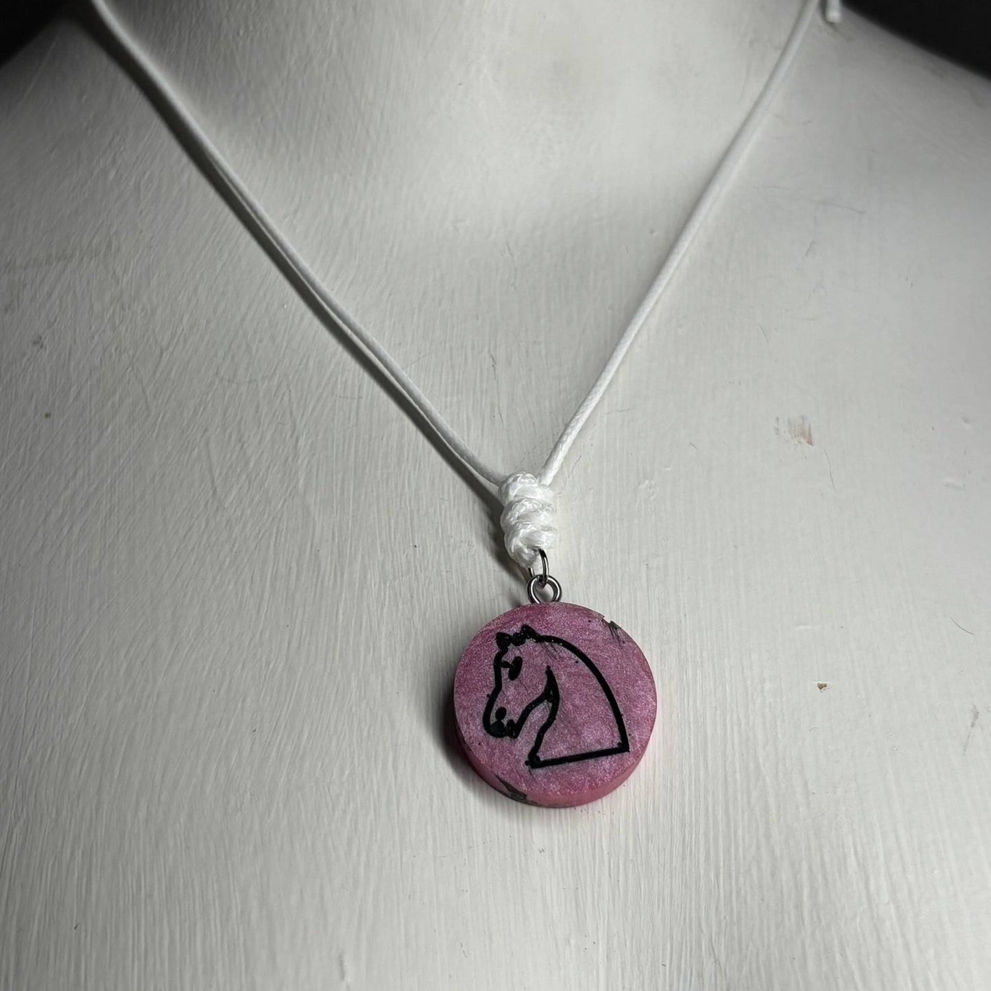 Simple Pink Knight - Handmade Resin Chess Necklace