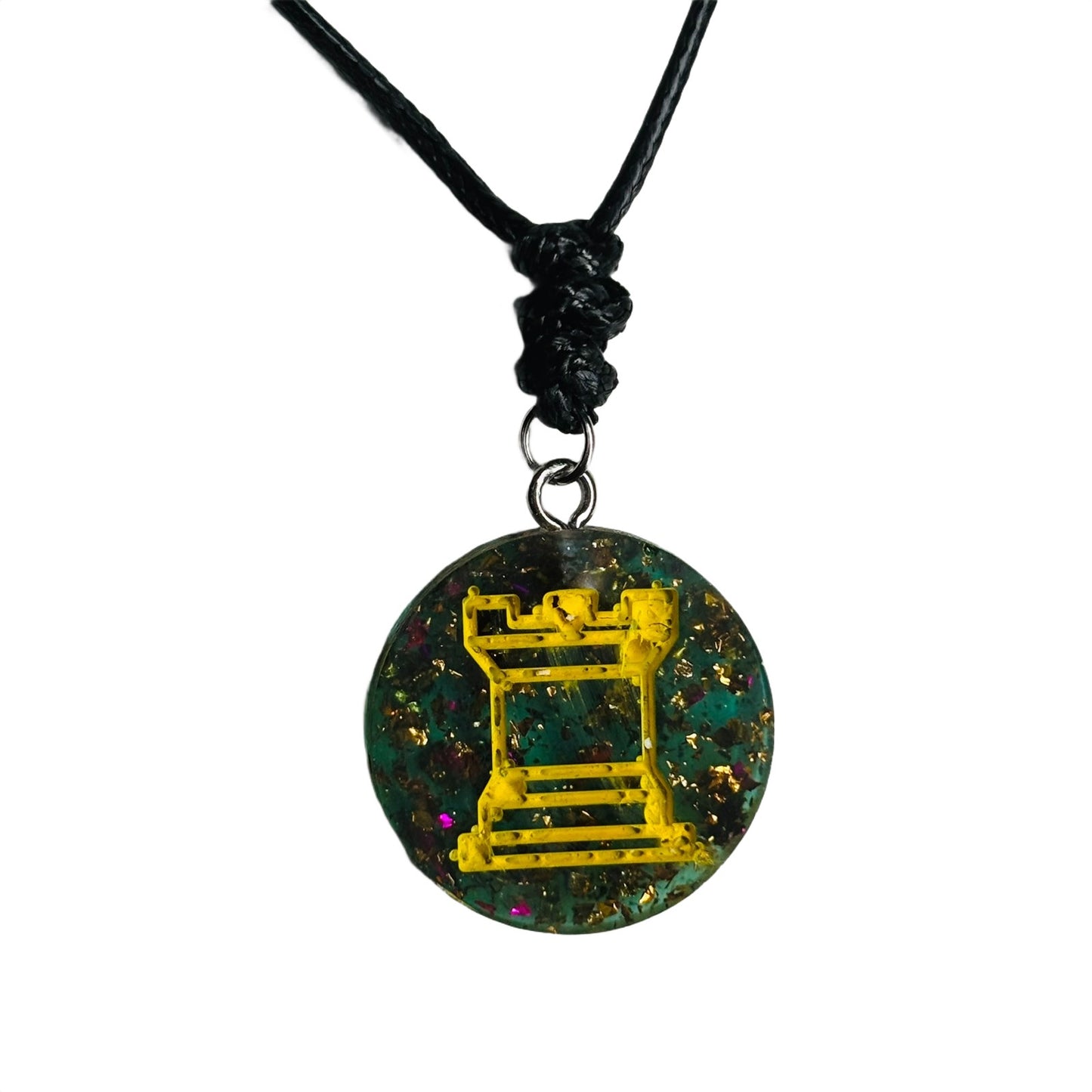 Crystal Green Rook - Handmade Resin Chess Necklace