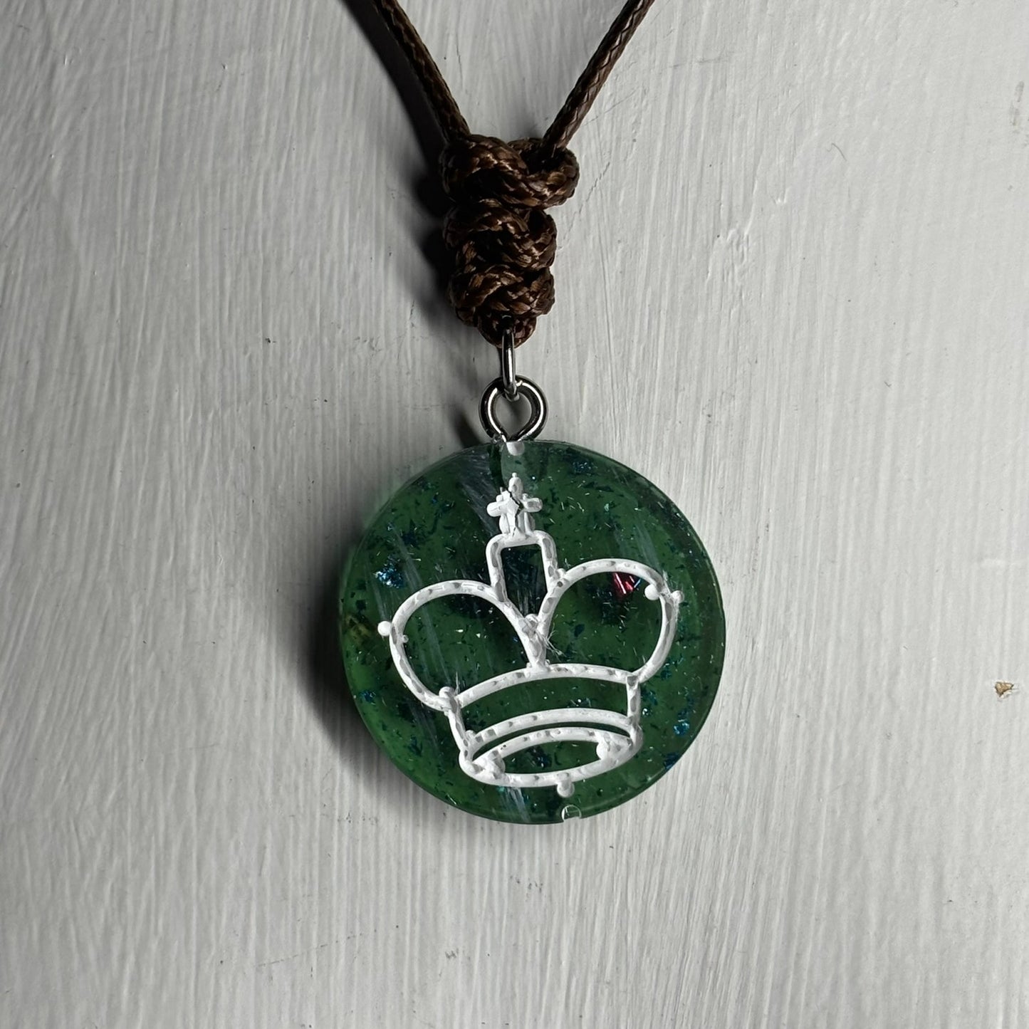 Green Crystal King - Handmade Resin Chess Necklace