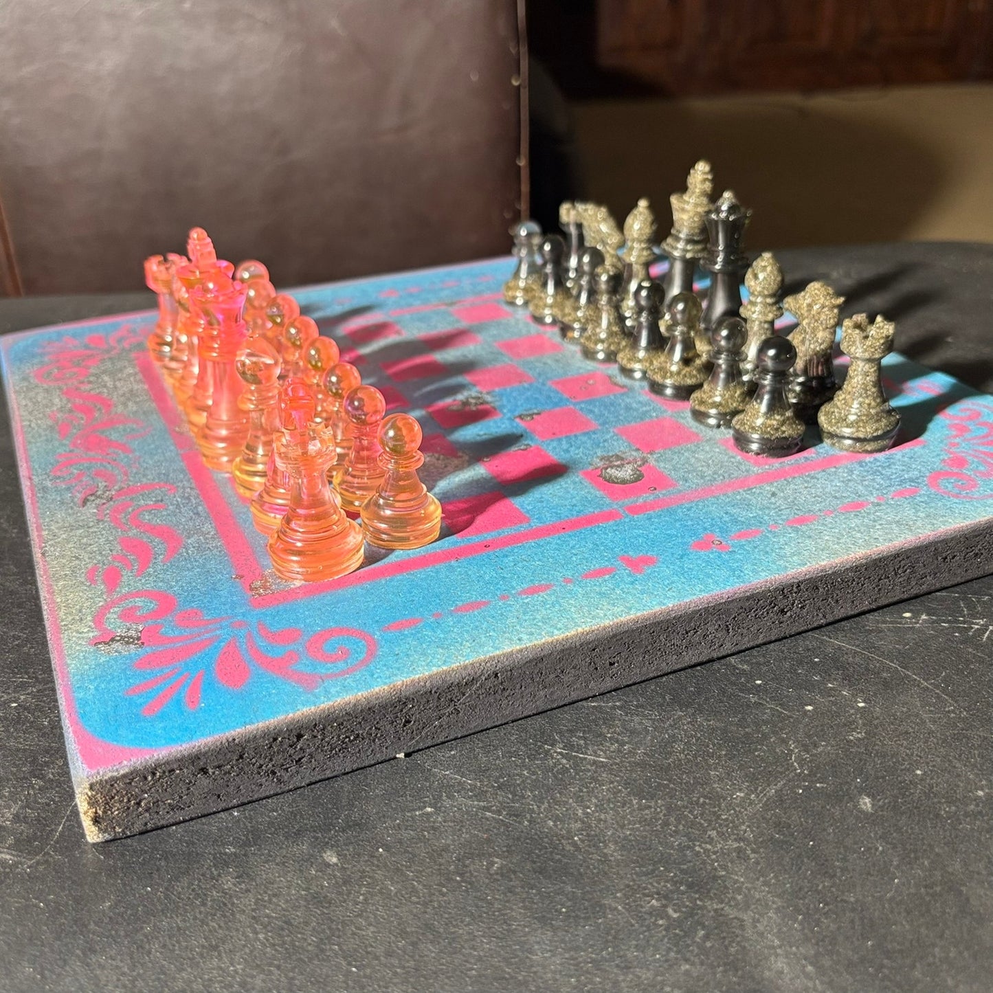 Sky Blue Pink- Painted Chess Set