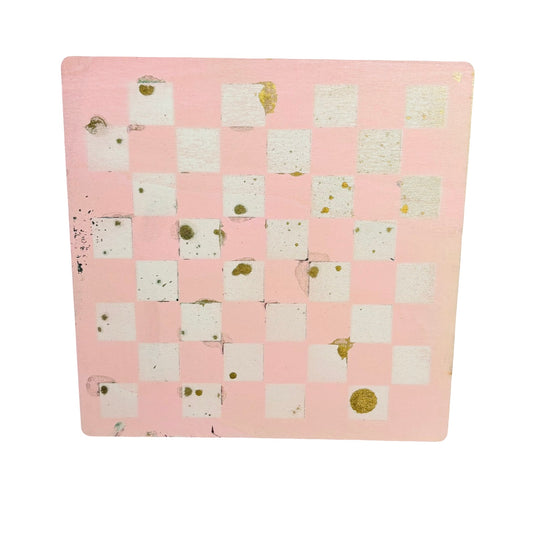 Pinked Golden Drip - Painted Thin Wooden Chess Board
