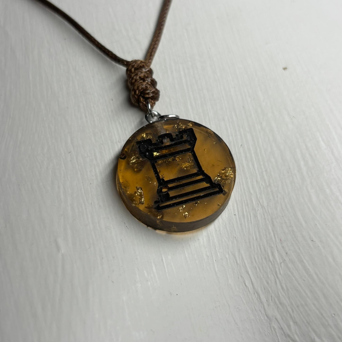 Amber Rook - Handmade Resin Chess Necklace