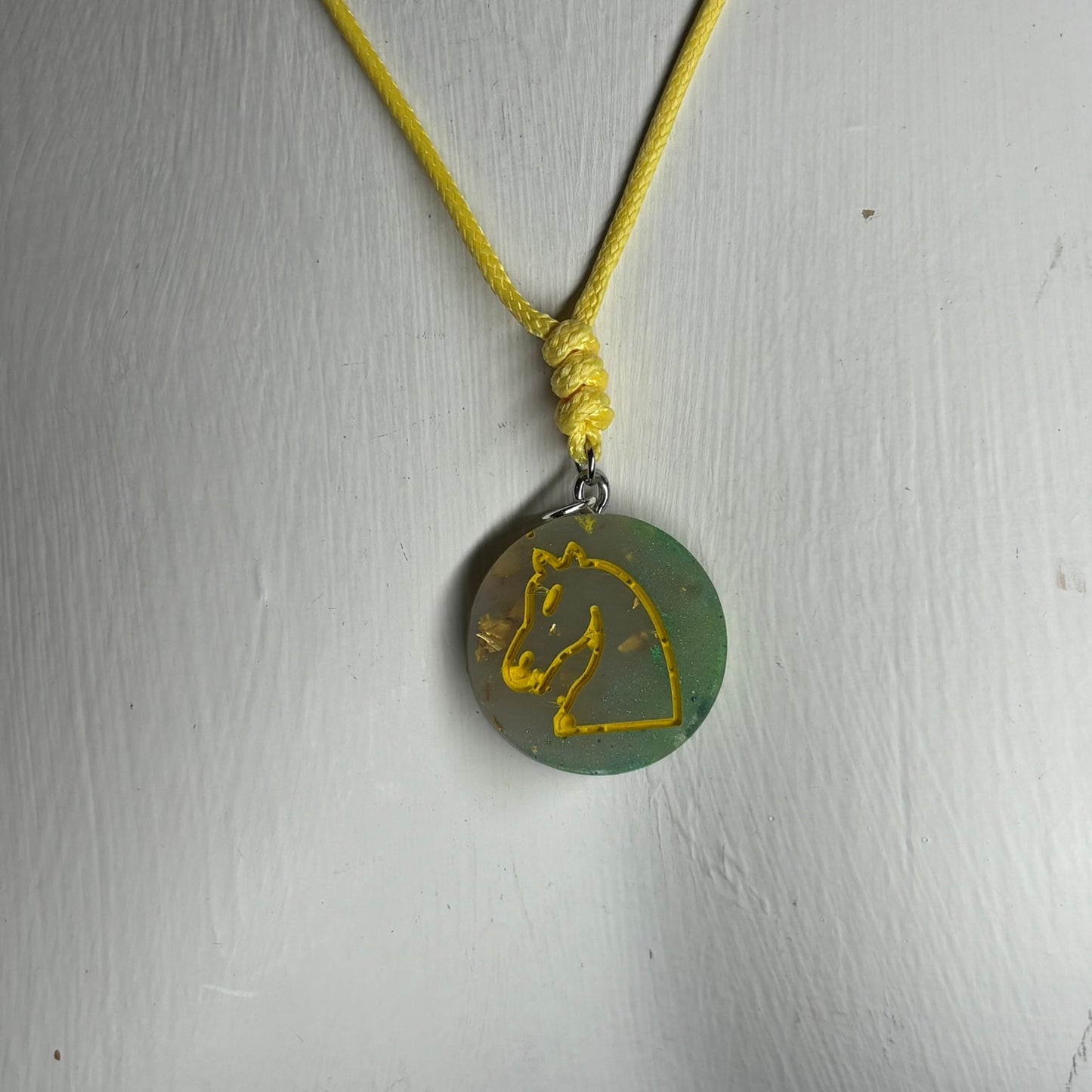 Green & Yellow Knight - Handmade Resin Chess Necklace