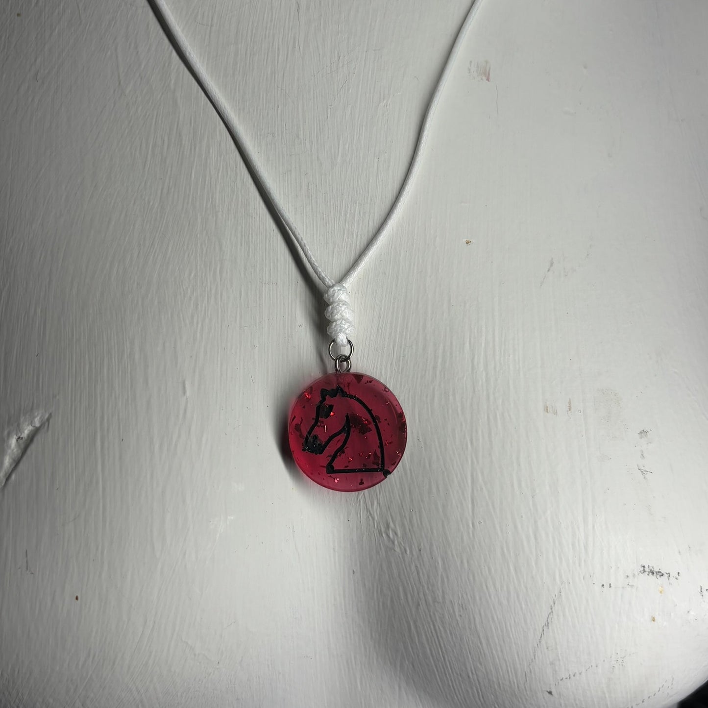 Sparkle Red Knight - Handmade Resin Chess Necklace