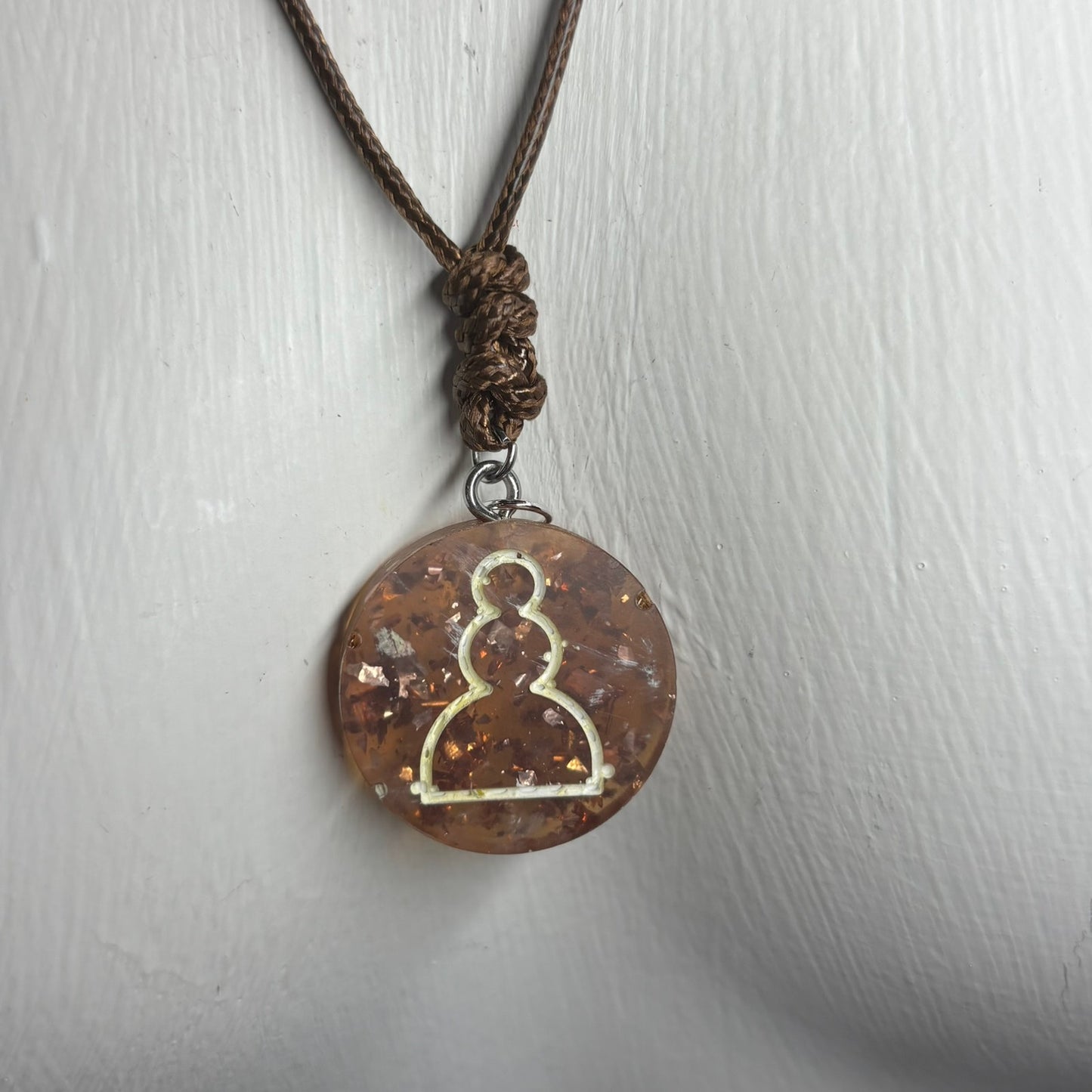 Brown Amber Pawn - Handmade Resin Chess Necklace