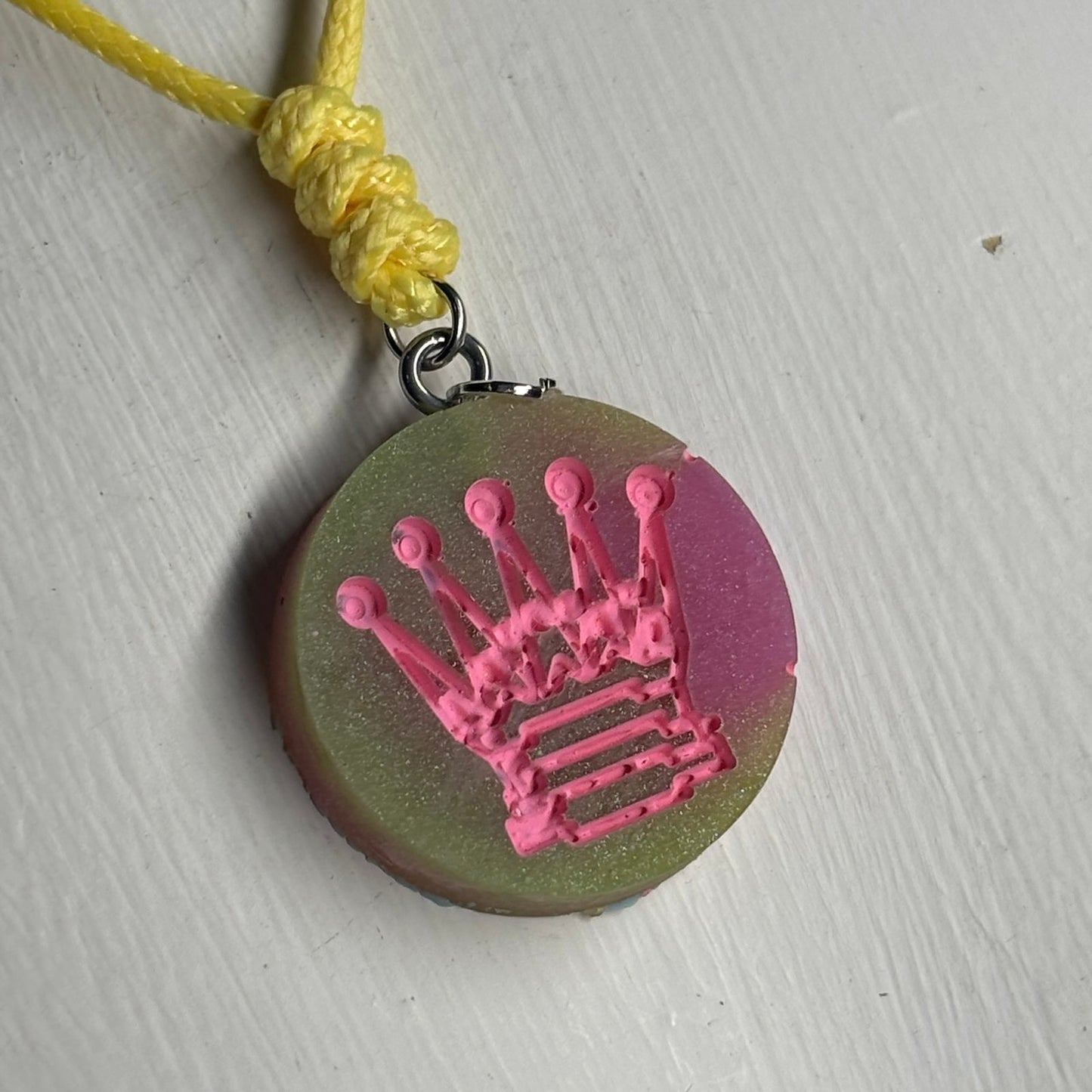 Pink Print Queen - Handmade Resin Chess Necklace