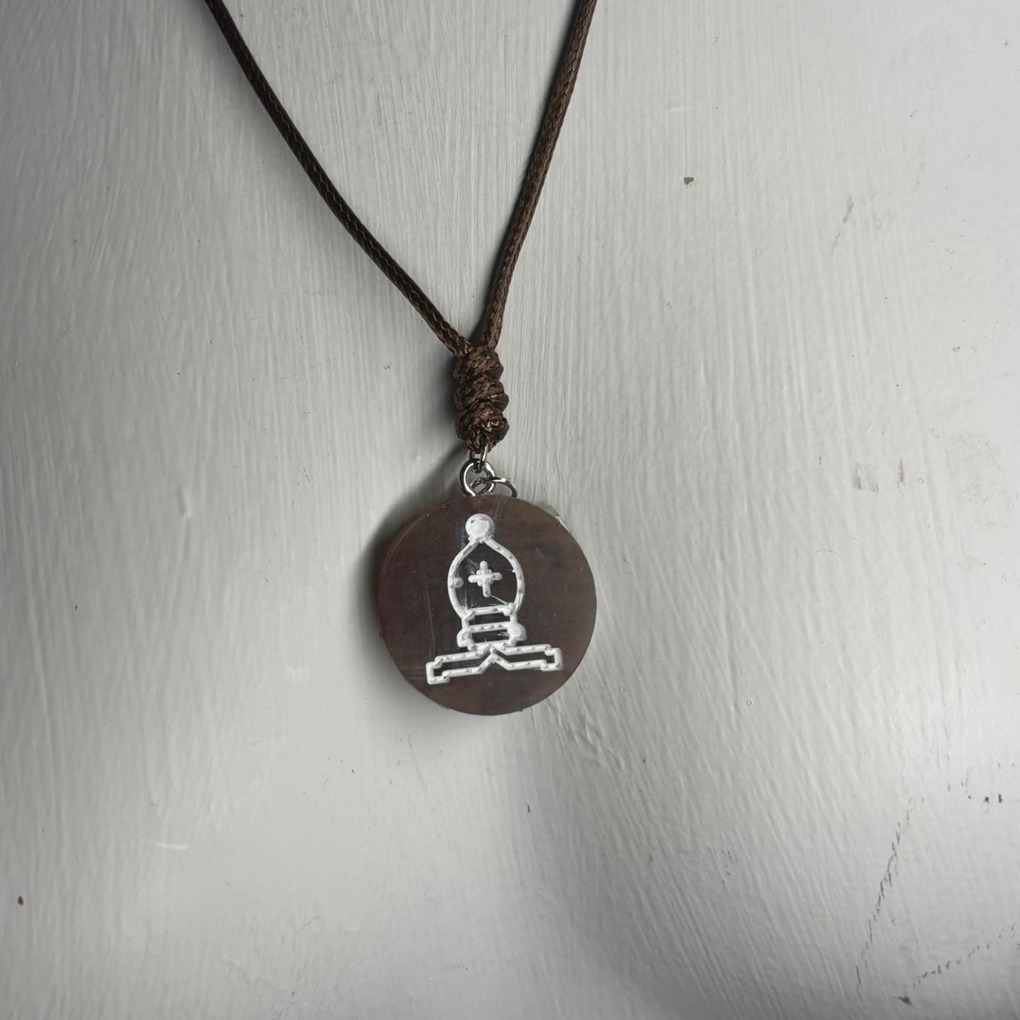 Timeless Brown Bishop - Handmade Resin Chess Necklace