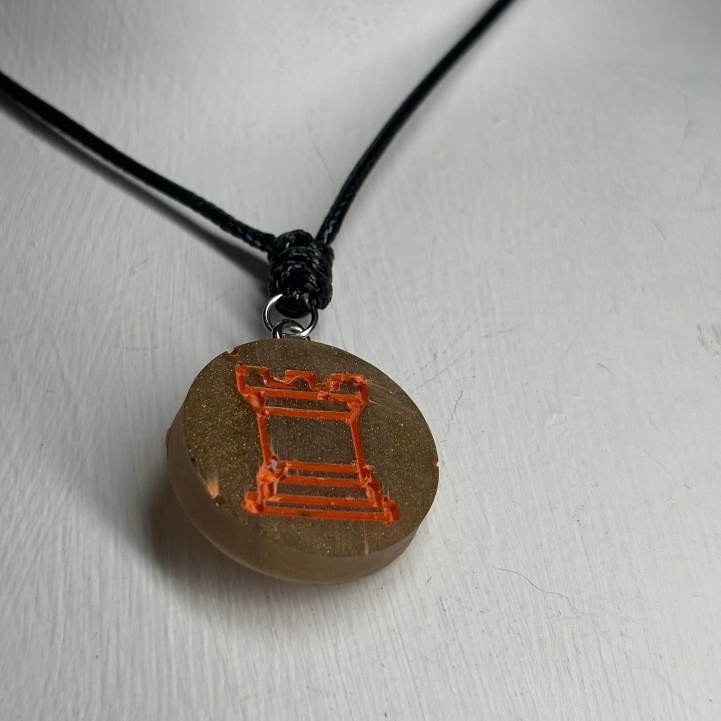 Orange Print Rook - Handmade Resin Chess Necklace