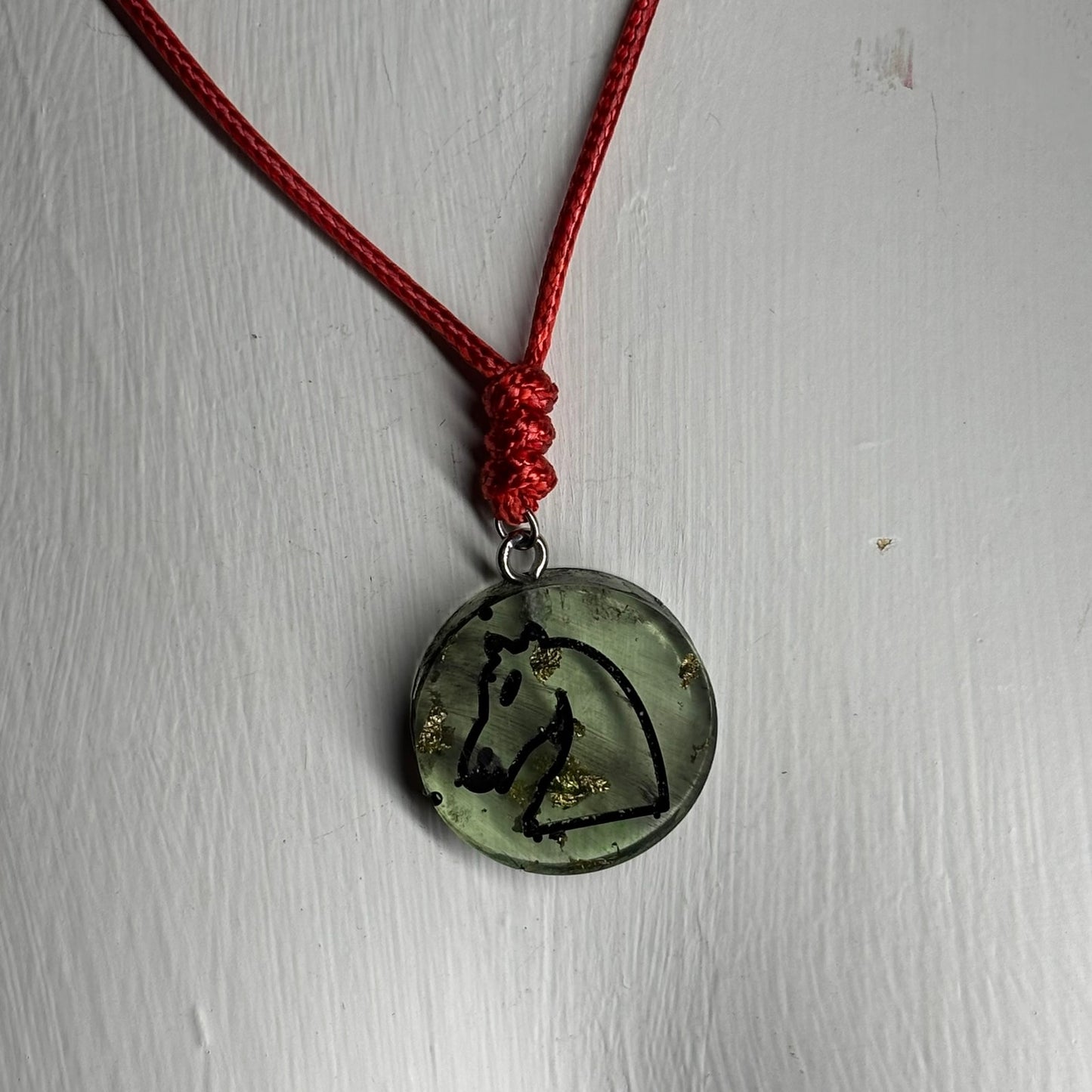 Chinese Green Knight - Handmade Resin Chess Necklace