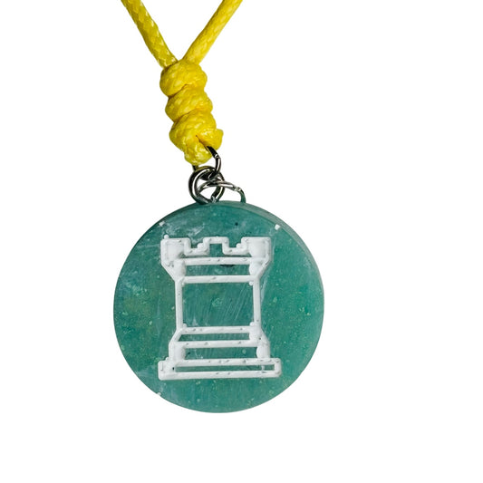 Mint Green Rook - Handmade Resin Chess Necklace