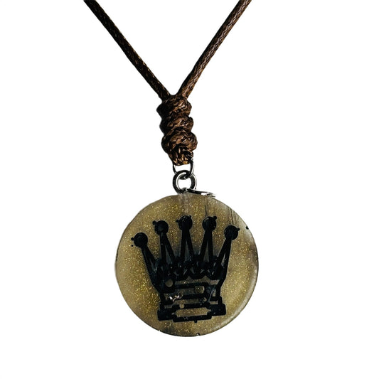 Vintage Dark Queen - Handmade Resin Chess Necklace