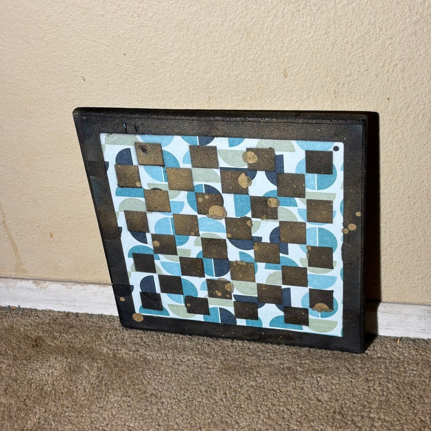 Aqua Blue Gold - Scrapbook Chess Board
