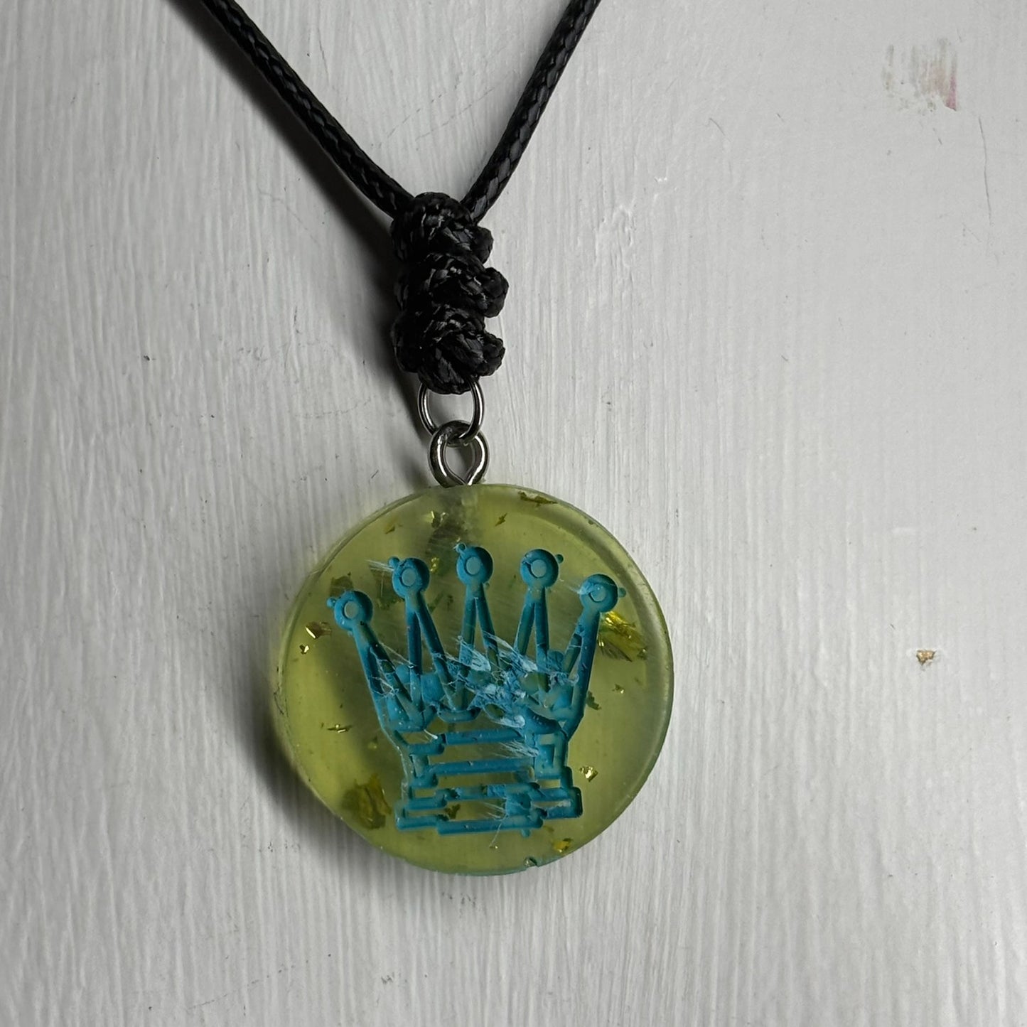 Blue Stamp Queen - Handmade Resin Chess Necklace