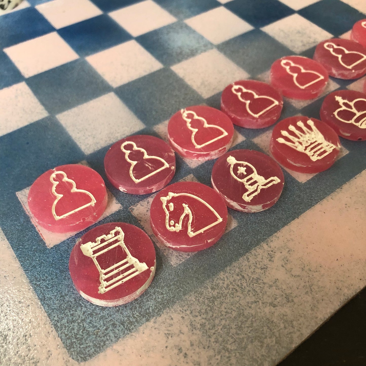 Cloudy Blue Pink - Painted Chess Set