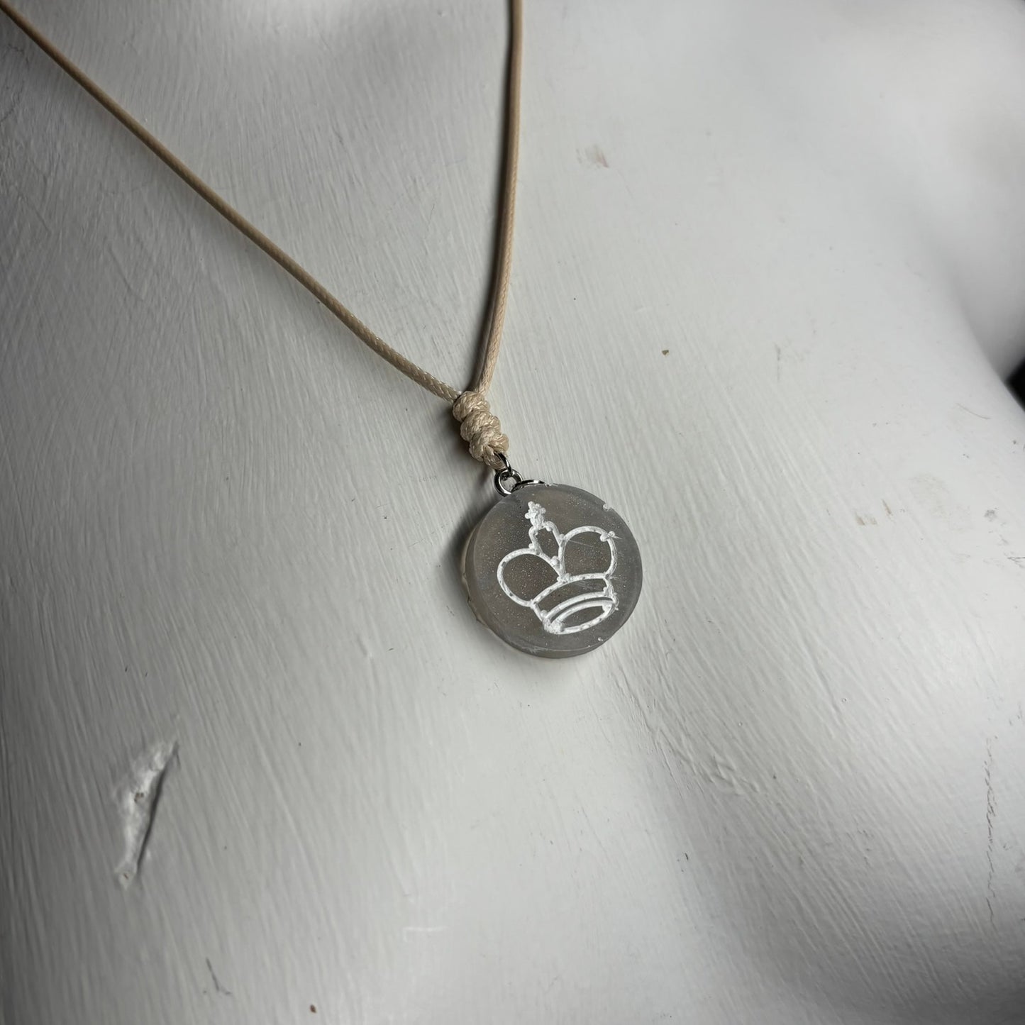 Cream Clear King - Handmade Resin Chess Necklace