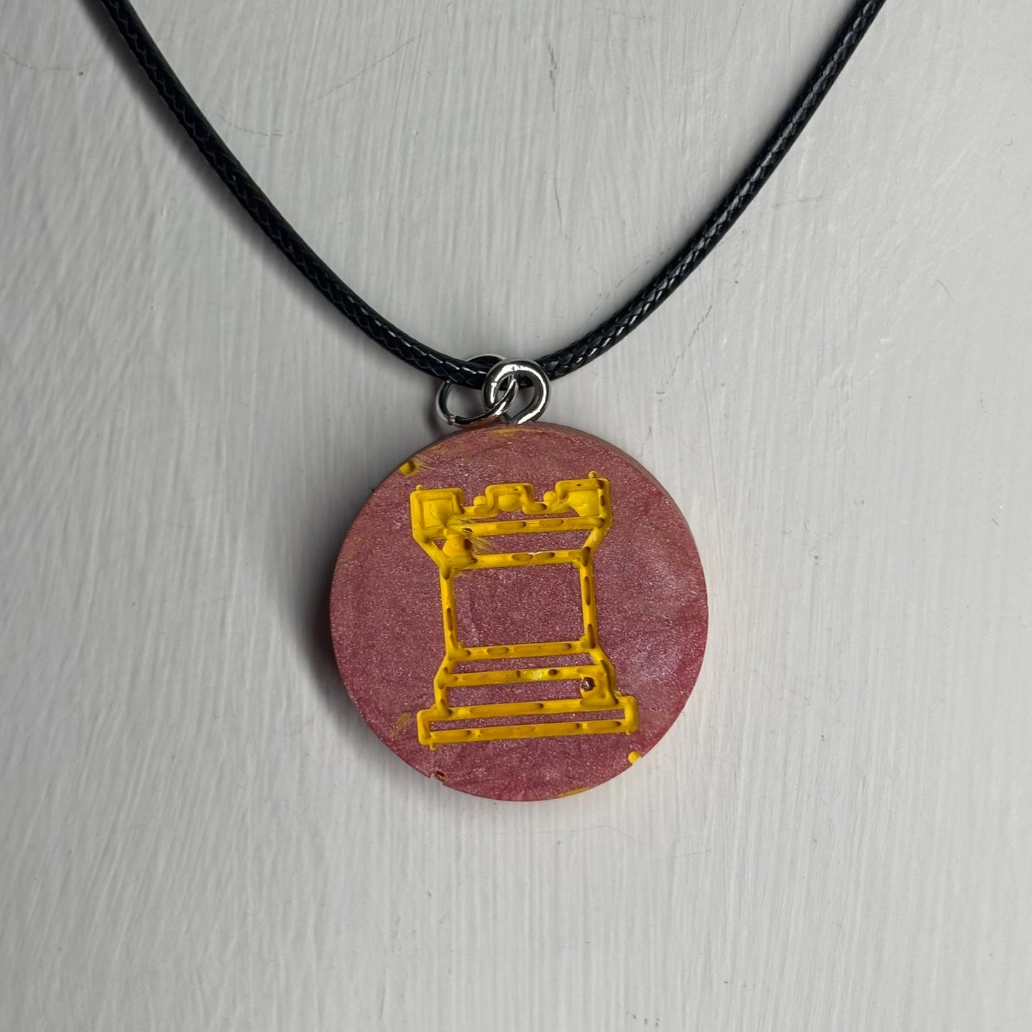Smooth Pink Rook - Handmade Resin Chess Necklace