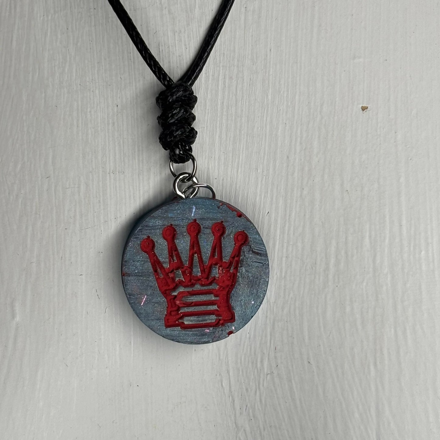 Blue & Red Queen - Handmade Resin Chess Necklace
