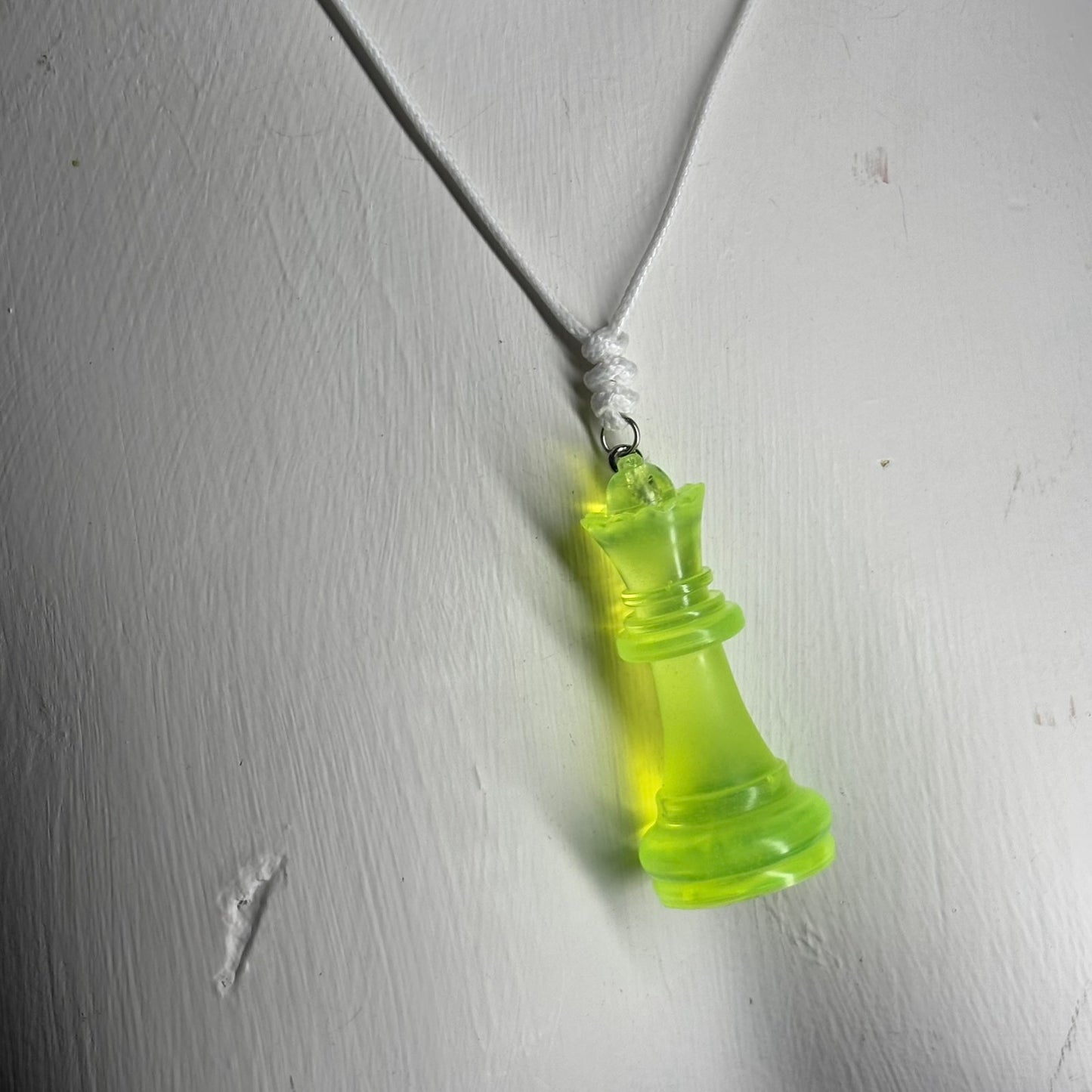 Neon Green Queen - Handmade Resin Chess Necklace