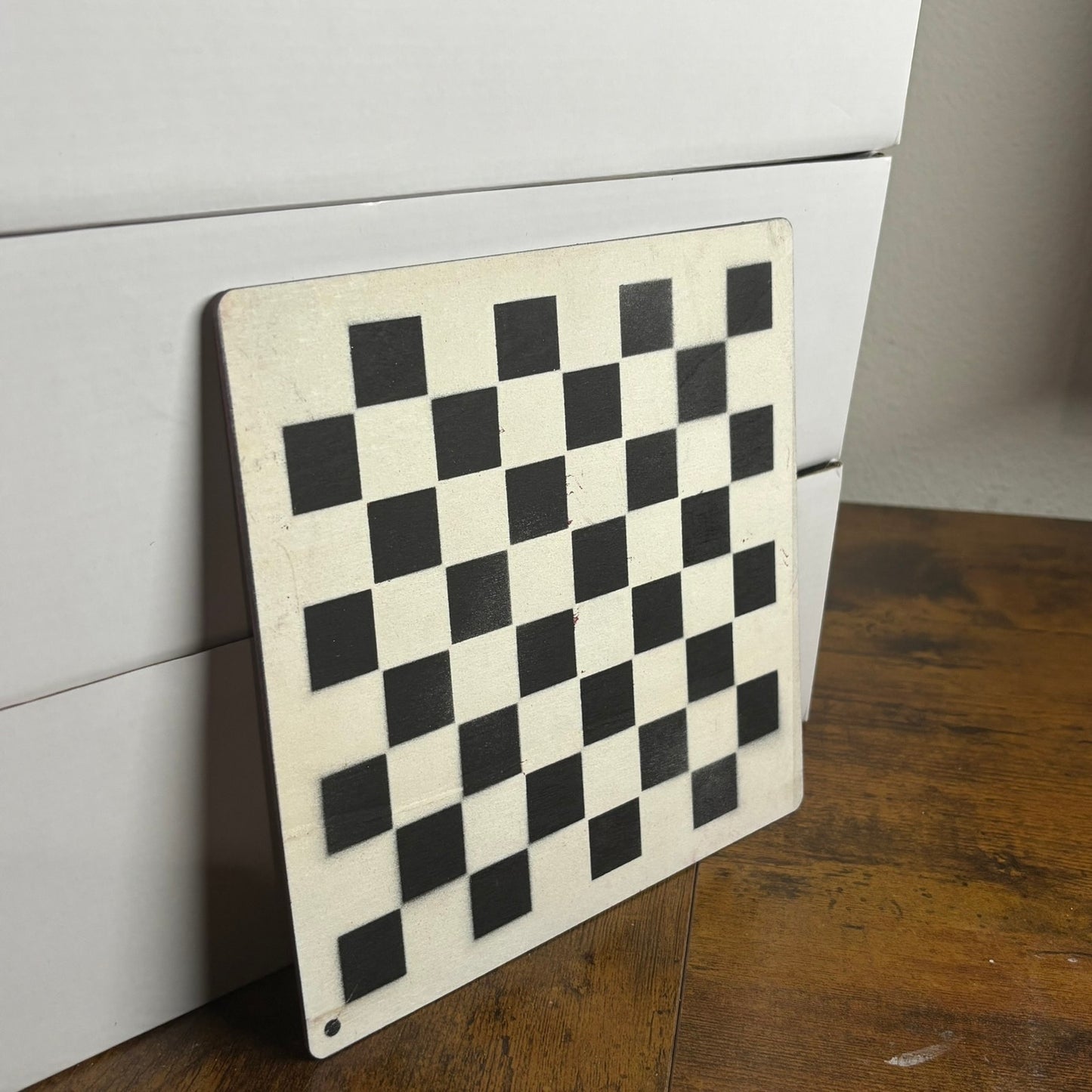 Cream White & Black - Painted Thin Wooden Chess Board