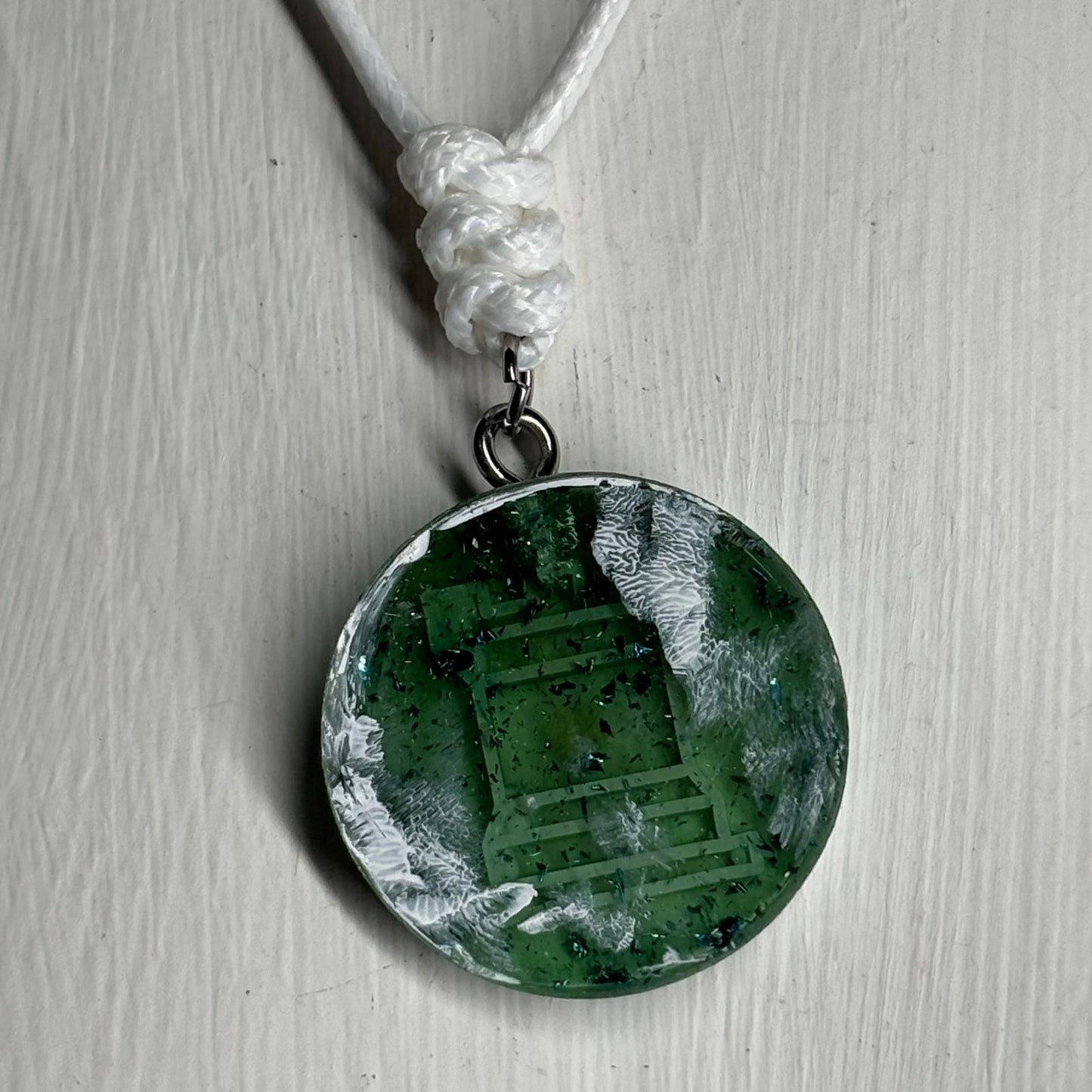 Forest Green Rook - Handmade Resin Chess Necklace - Flat Edition