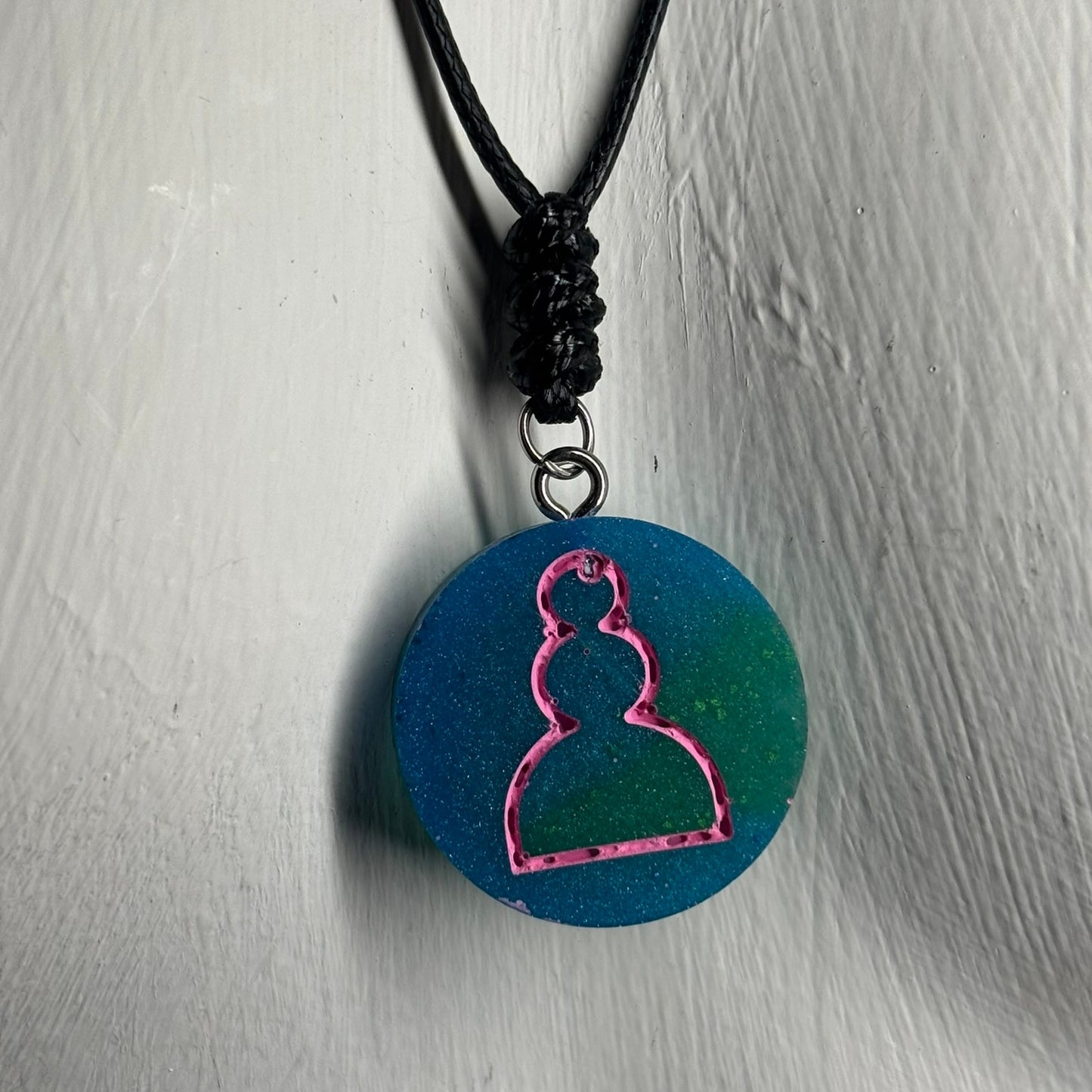 Blue & Pink Pawn - Handmade Resin Chess Necklace