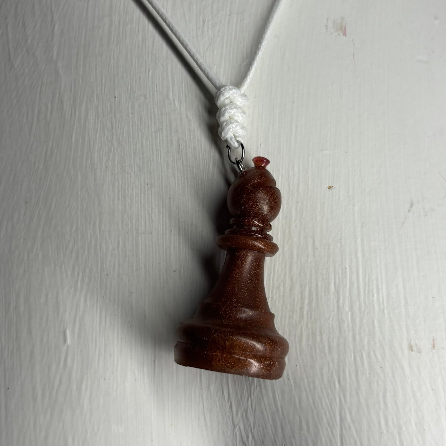 Bronze Brown Bishop - Handmade Resin Chess Necklace