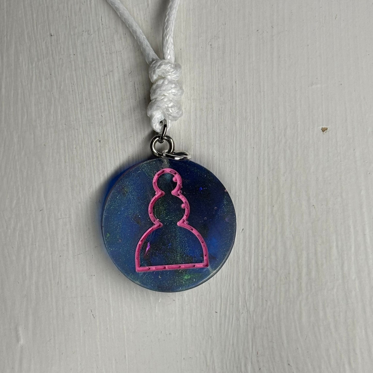 Sea Blue Pink Pawn - Handmade Resin Chess Necklace