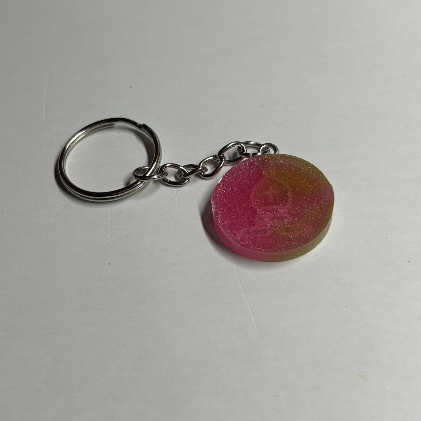Pink Green Divide Handmade Resin Keychain - Flat Edition