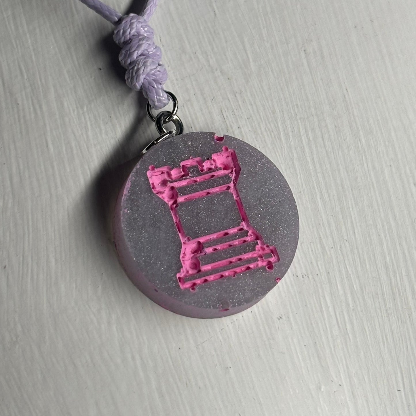Purple & Pink Rook - Handmade Resin Chess Necklace