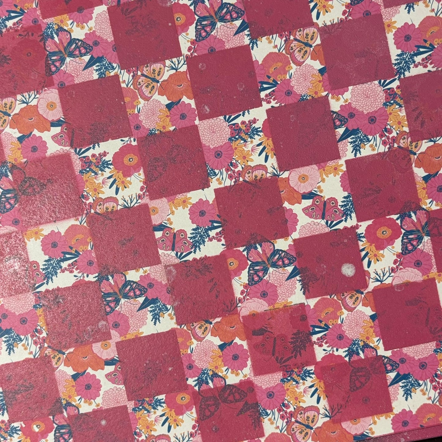 Pink Butterfly Flowers - Scrapbook Chess Board