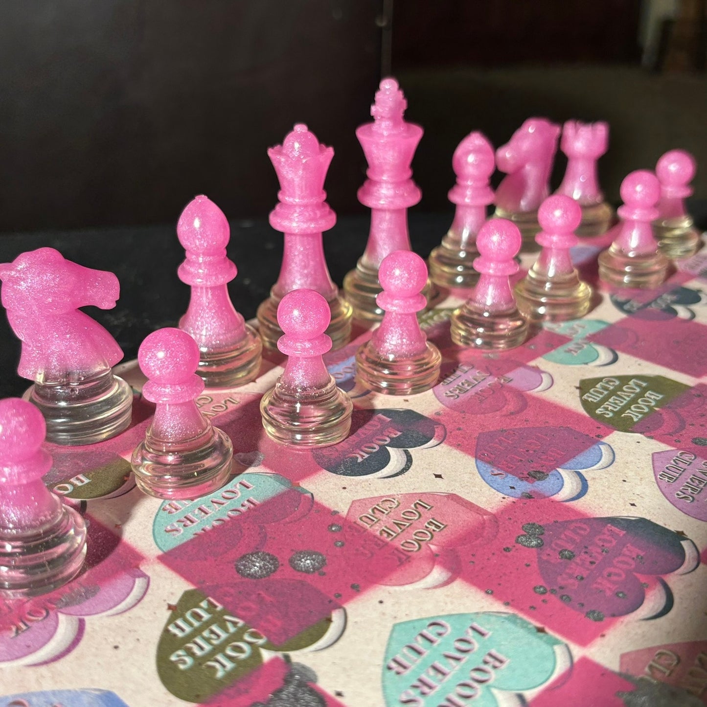 Pink Hearts - Scrapbook Chess Set