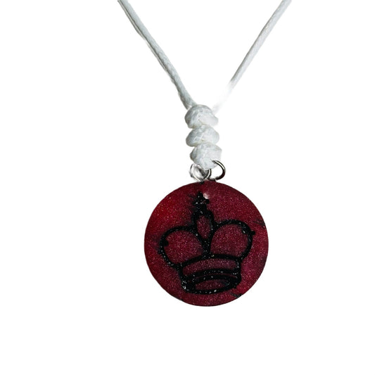 Dark Red King - Handmade Resin Chess Necklace - Flat Edition