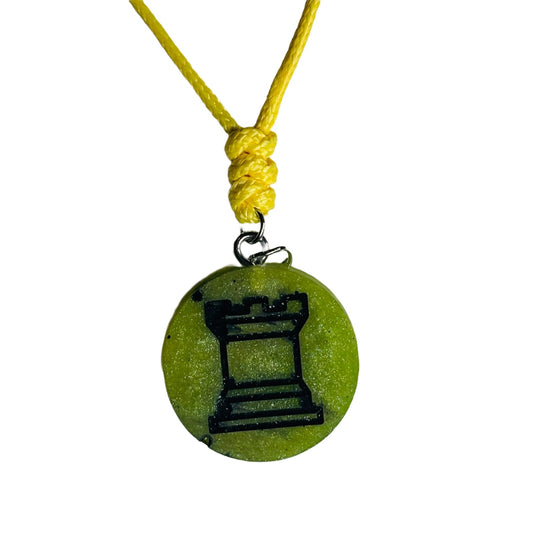 Green Lemon Rook - Handmade Resin Chess Necklace