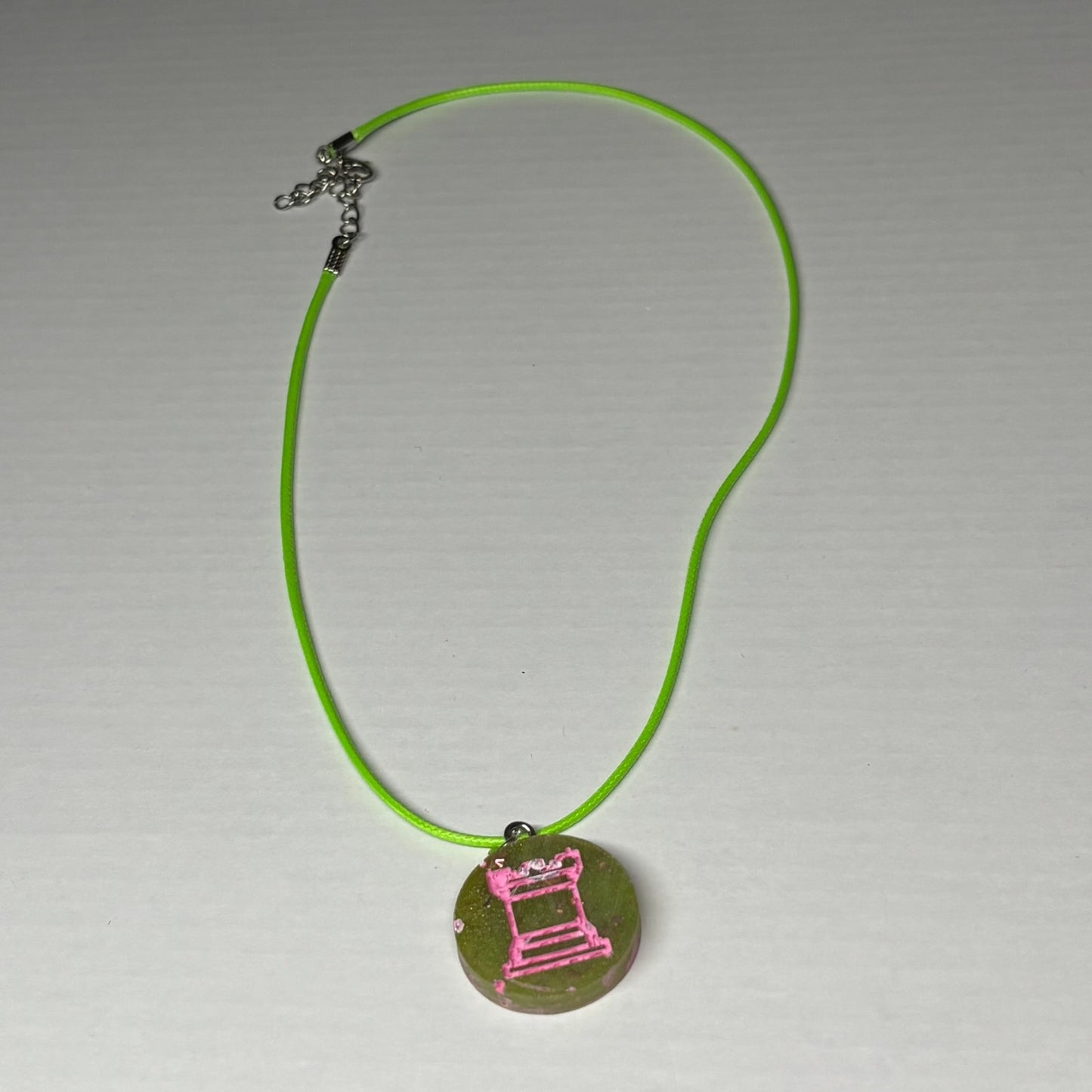 Green/Pink Rook - Handmade Resin Chess Necklace