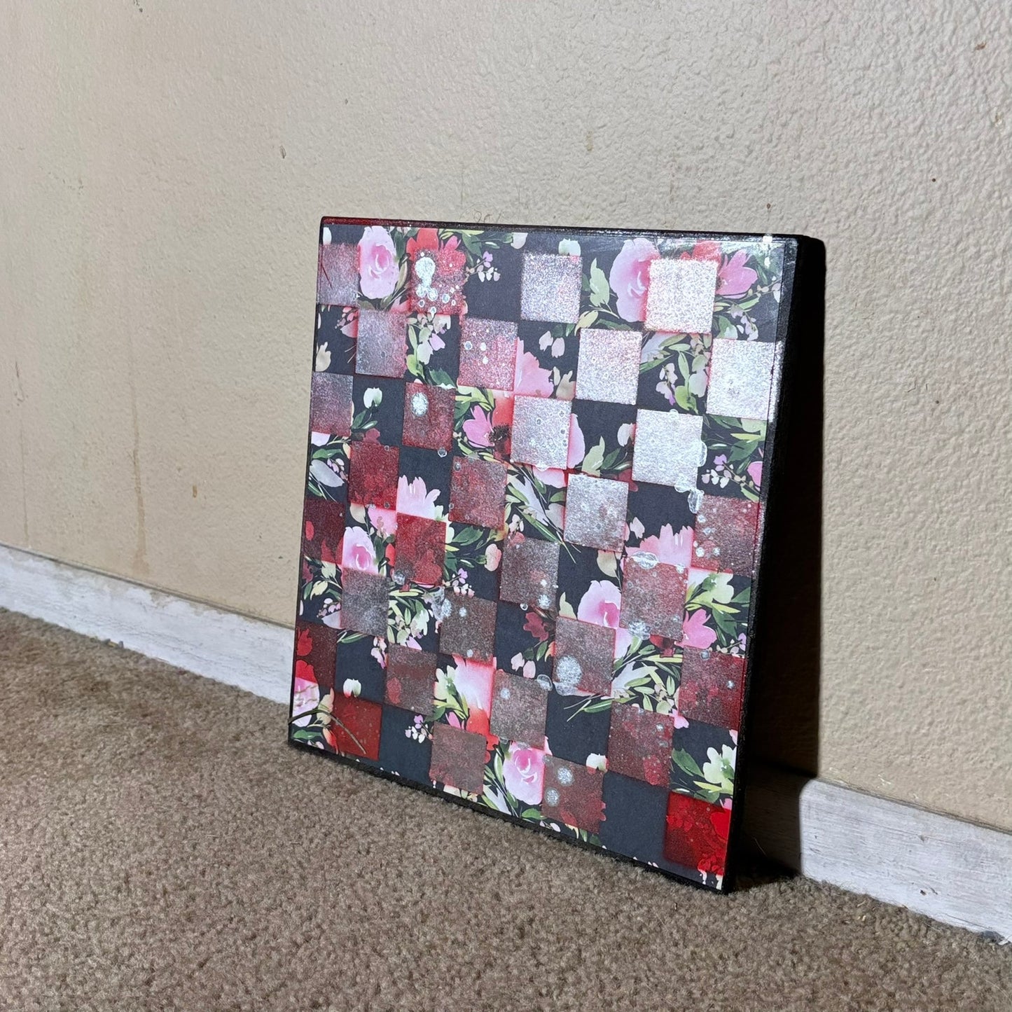 Shattered Red Flowers - Scrapbook Chess Board