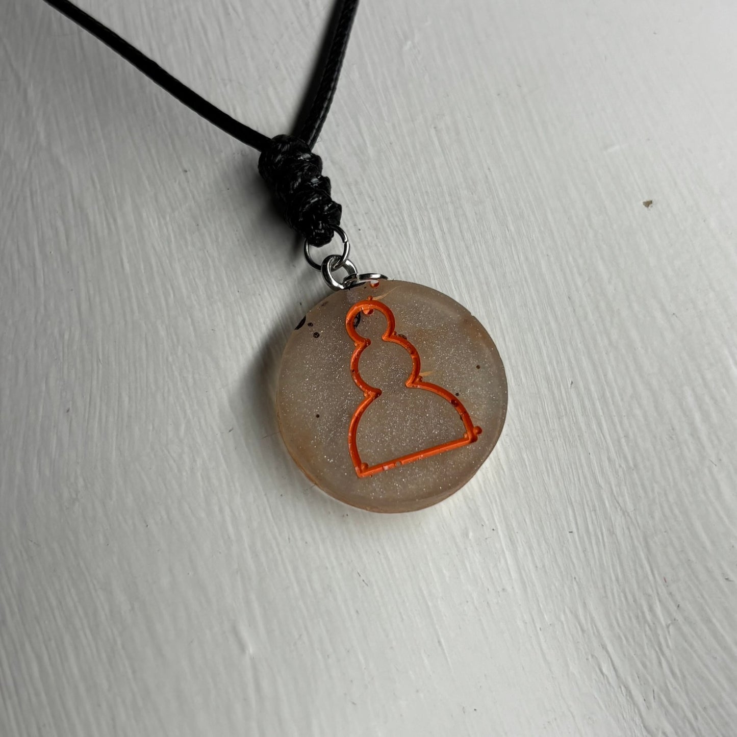 Orange Print Pawn - Handmade Resin Chess Necklace