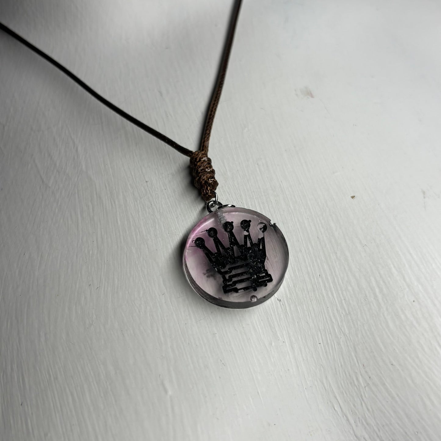 Cherry Vintage Pink Queen - Handmade Resin Chess Necklace